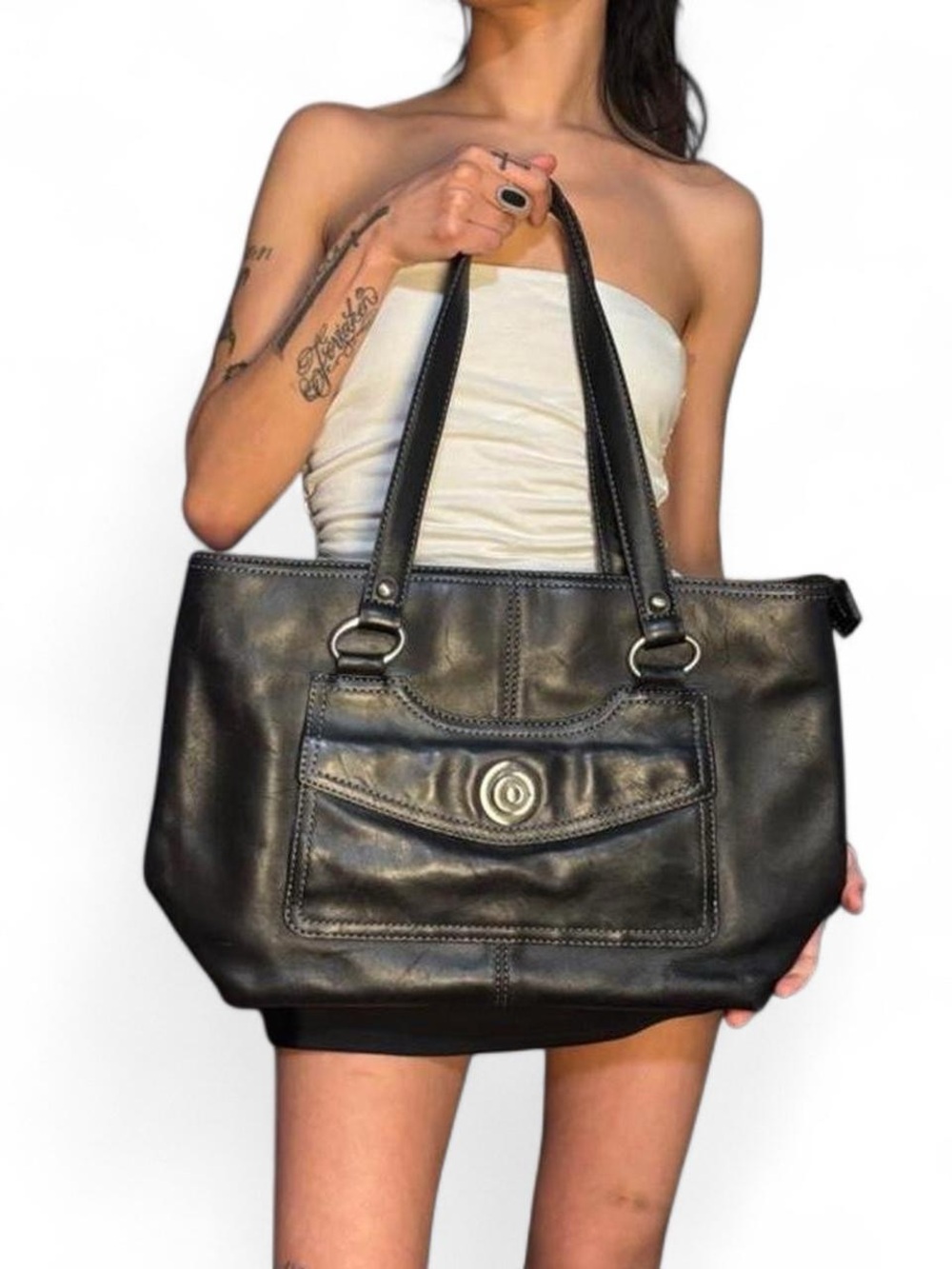 Black Leather Via Spiga Shoulder Bag